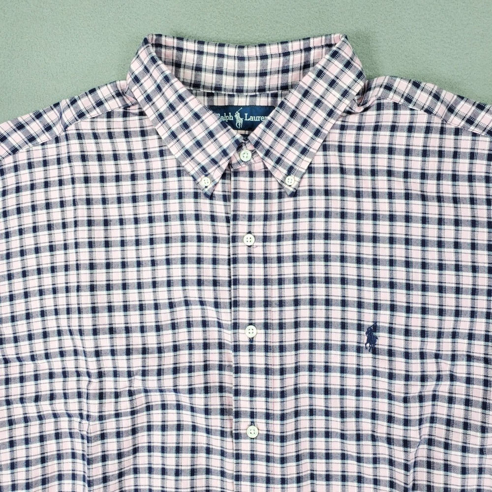 Ralph Lauren Button Up Shirt Men XXL Pink Plaid Blake Long Sleeve Cotton Flannel
